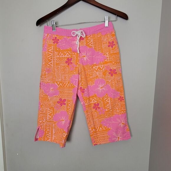 Lilly Pulitzer Girls Sneaky Tiki Floral Tie Waist Bermuda Shorts Capri 14 - Picture 1 of 3